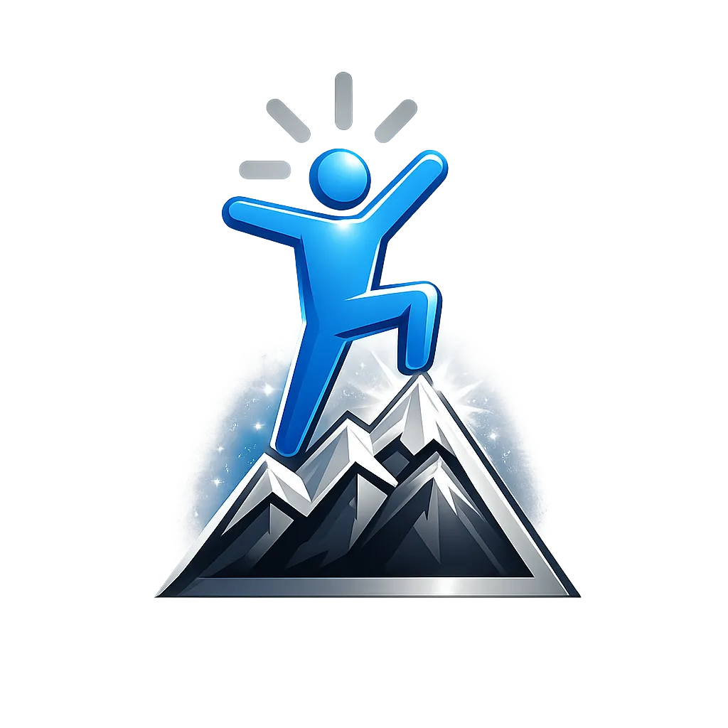Detailed illustration of the Roam Free Media mountain and figure logo mark, styled like an emblem or badge with a blue glow.