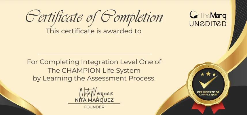 Nita Marquez, Women, The Champion System, OnTheMarq, Online Courses & Mindset Tools, Nutrtion and Fitness Plans, Life Coaching & Support, Language awareness programming