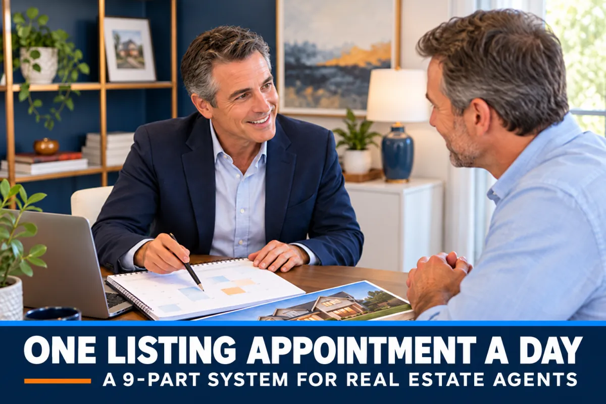 Real estate coach reviewing a listing appointment calendar with a homeowner.