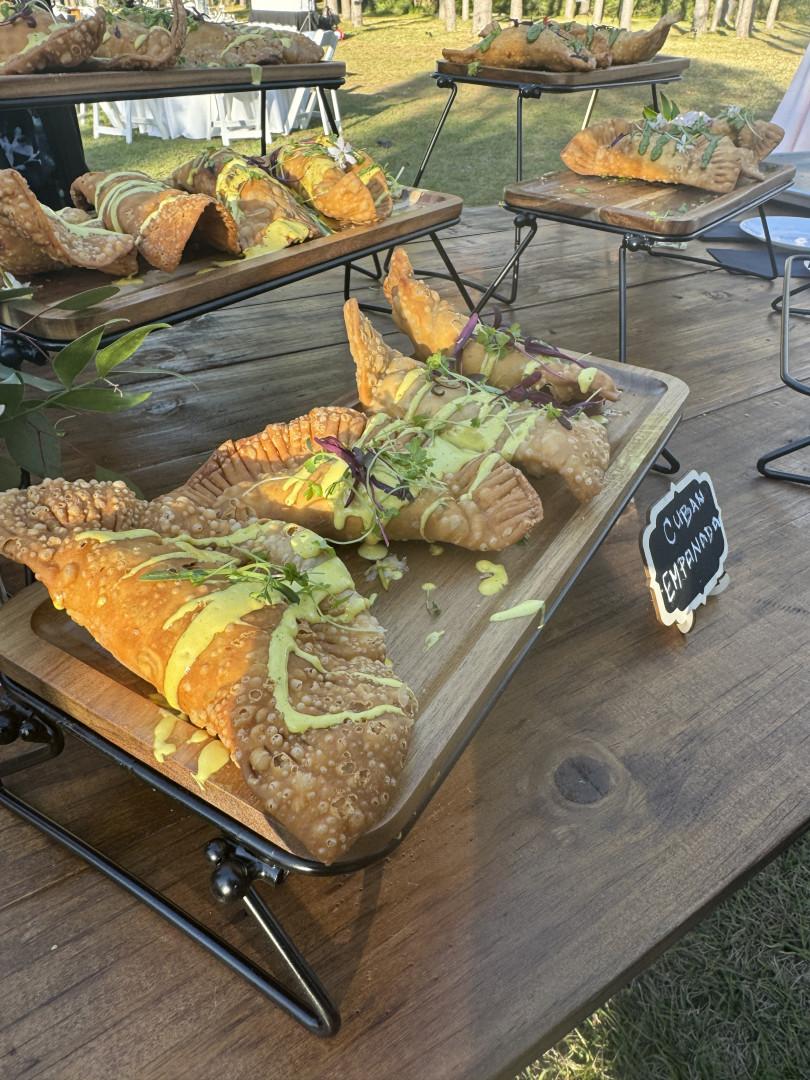 Catering trays set out in a display