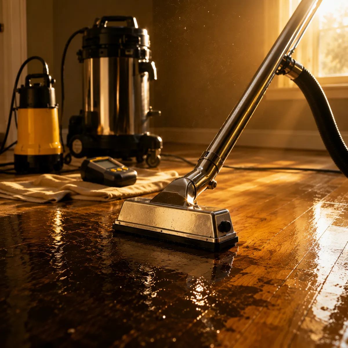 restopros of south houston technician inspecting a flooded property