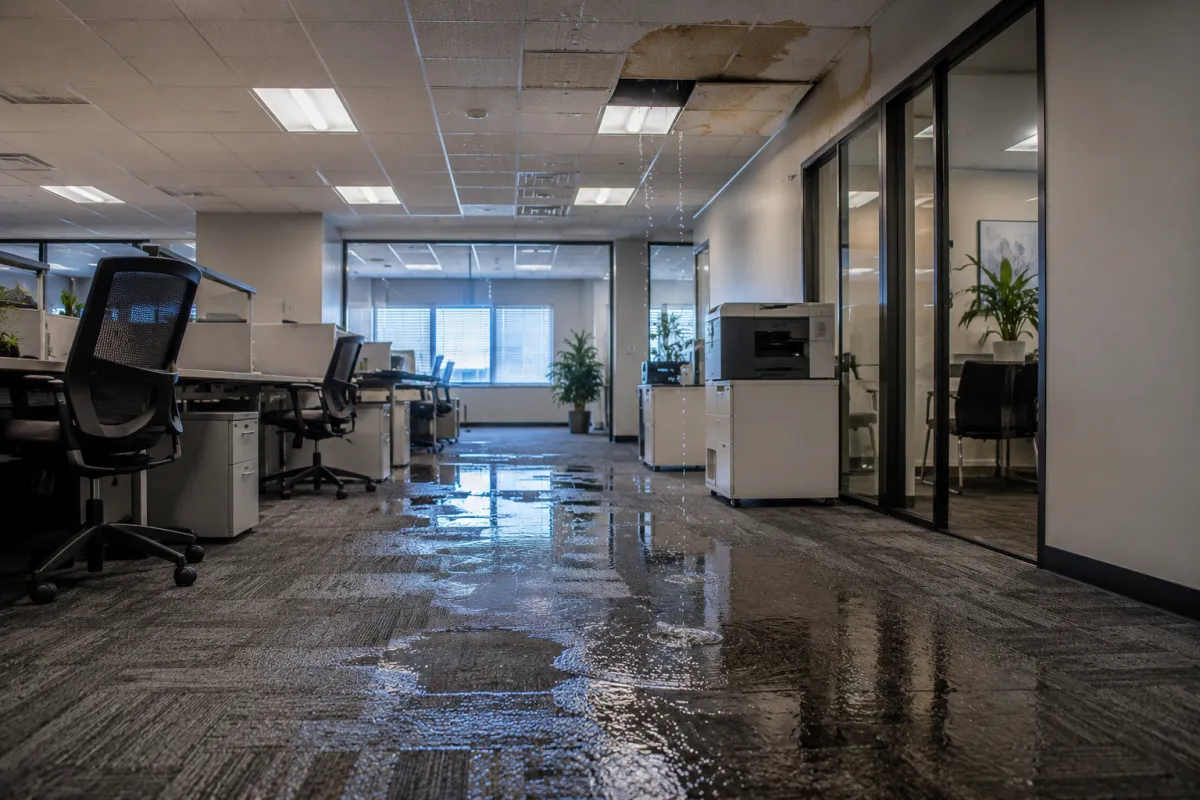commercial air movers drying out a flooded houston living room