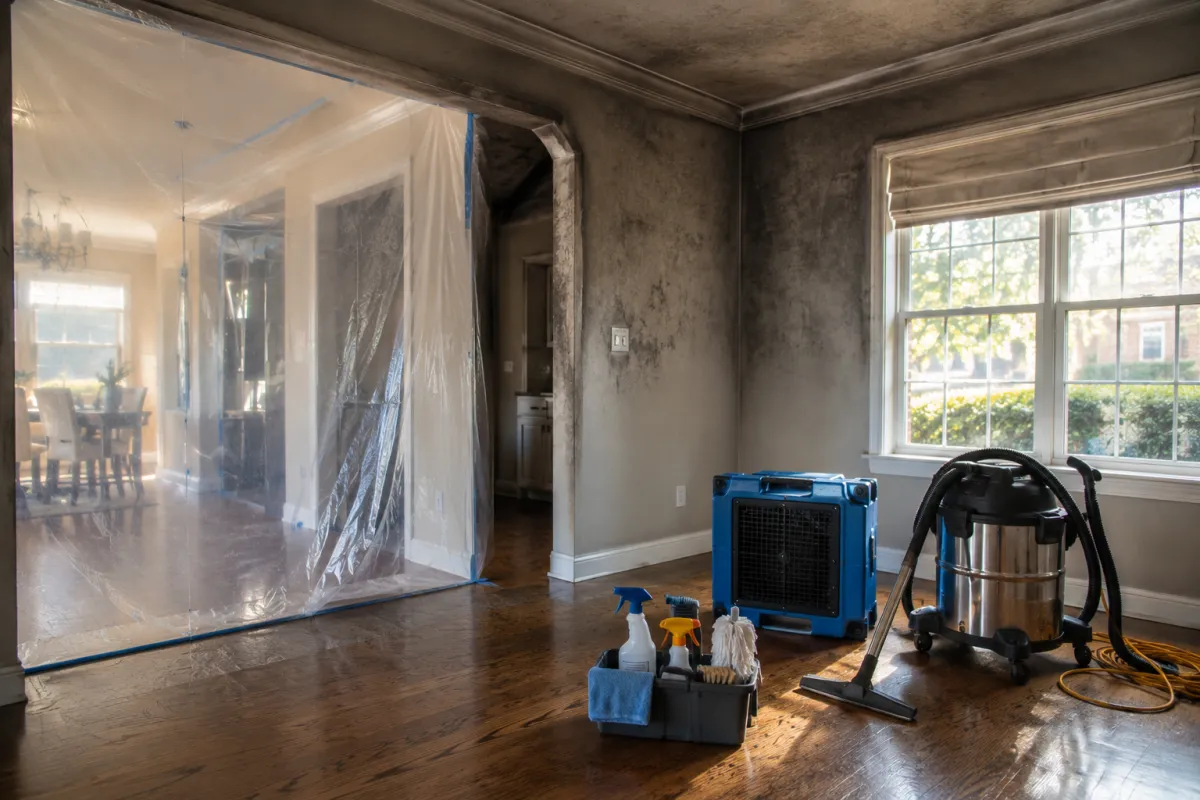 fire damage restoration team cleaning soot from a houston kitchen