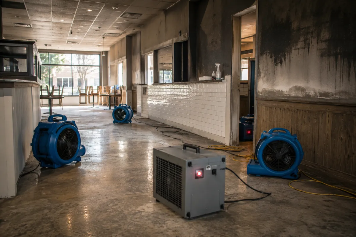 ceiling soot removal during fire damage restoration in houston