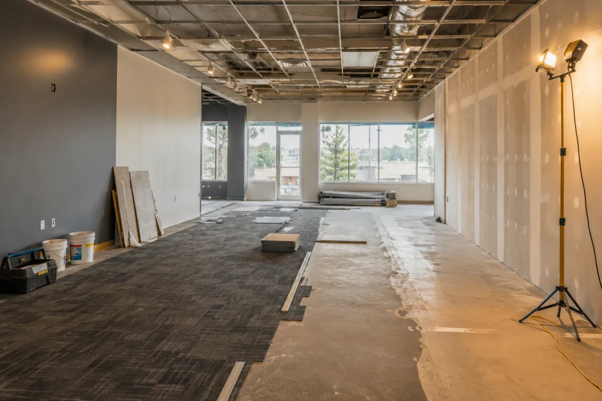 commercial building restoration in progress in a houston retail space