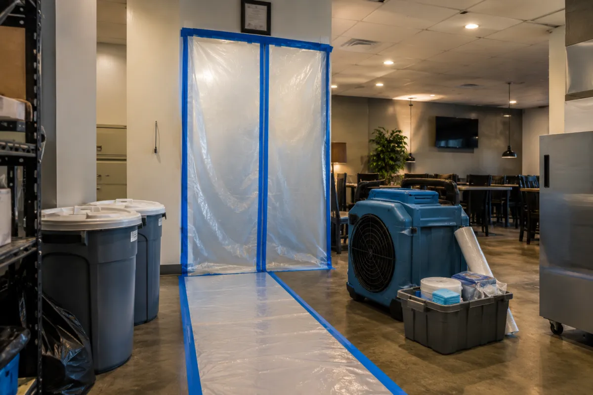 houston biohazard cleanup technician in full protective equipment