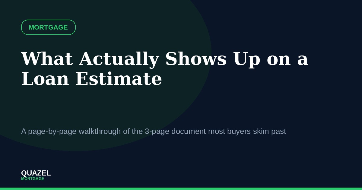 Quazel Mortgage blog cover image for What Actually Shows Up on a Loan Estimate, a page by page walkthrough of Loan Estimate costs