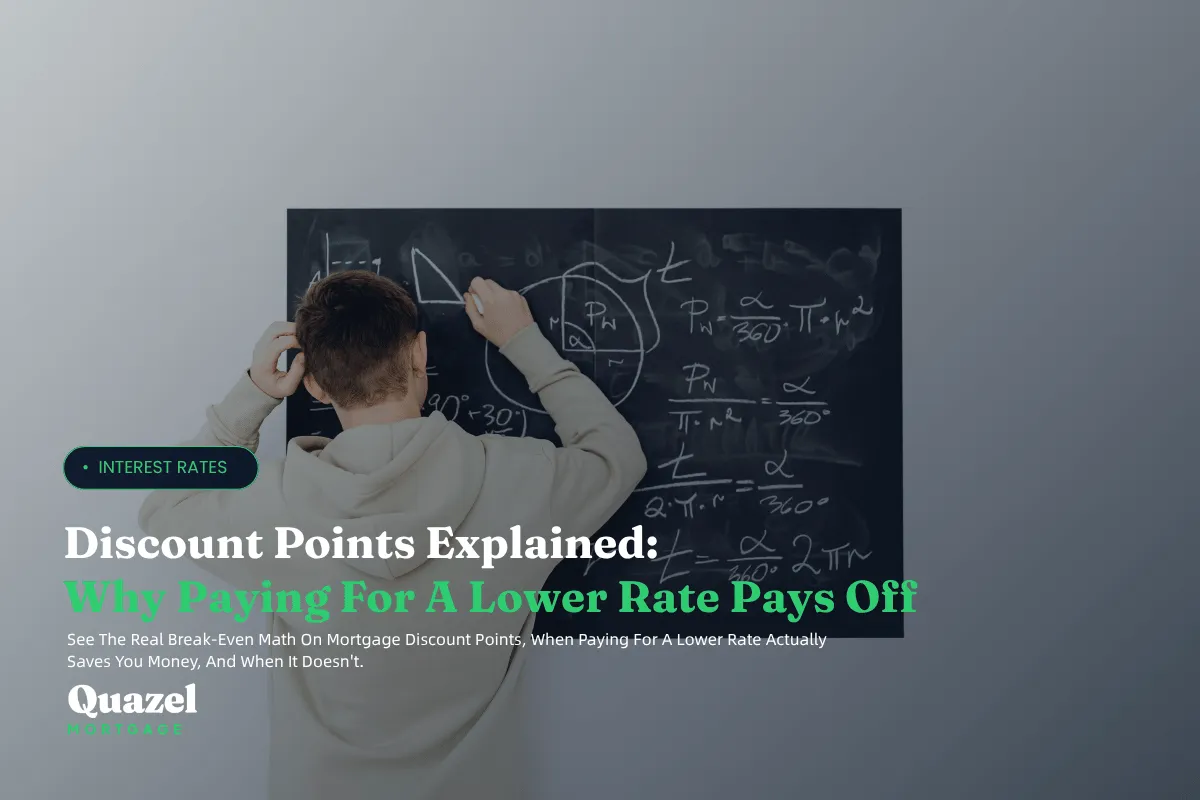 A young man writing on a chalk board with different equations, explaining why buydown interest rates may make sense.