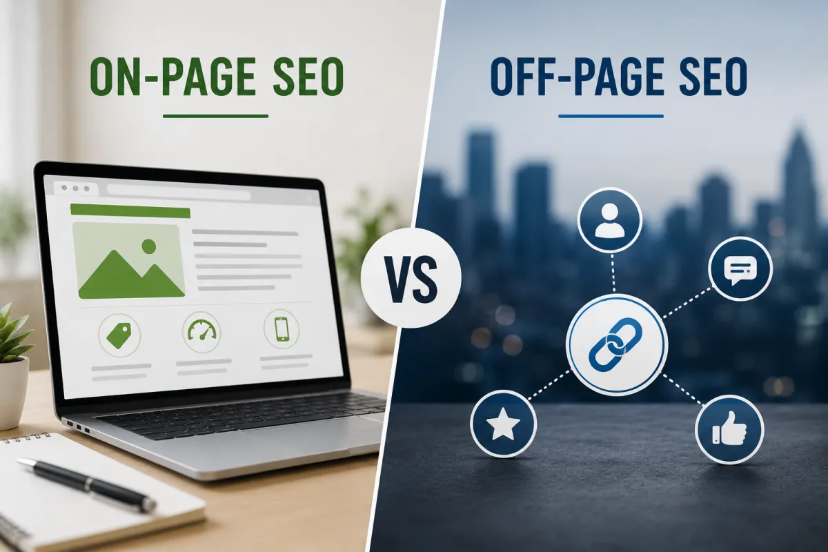modern SEO strategy comparison between on-page and off-page optimization