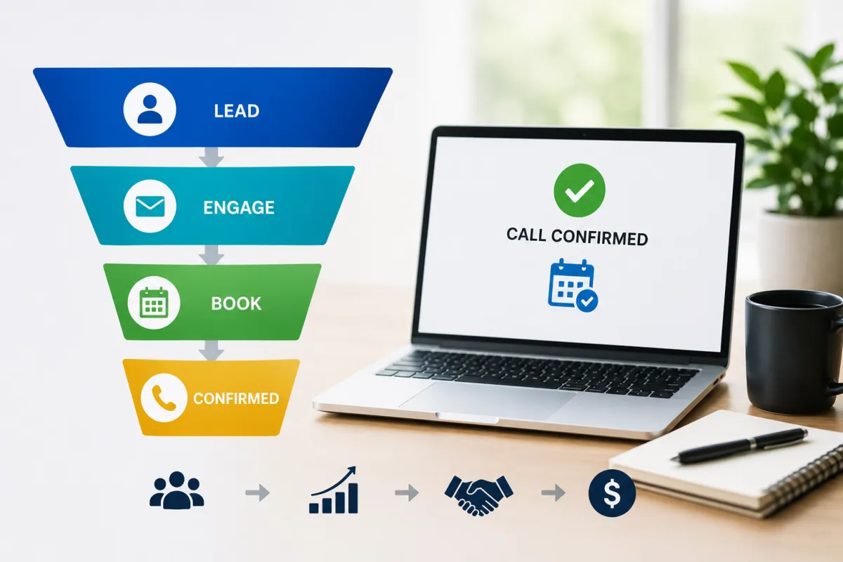 marketing funnel showing lead conversion into confirmed sales call appointment