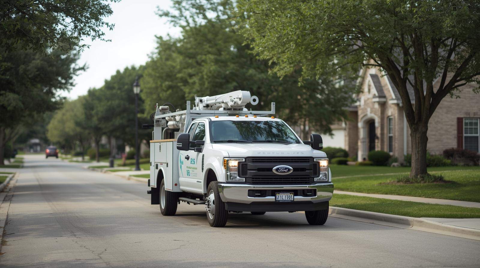 Emergency board up service vehicle patrolling a Dallas neighborhood for rapid 60-minute arrival response.