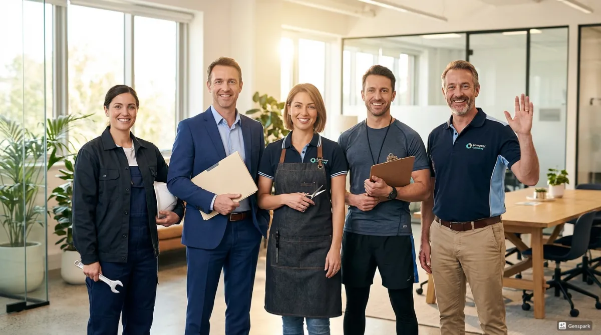 This image acts as your "Social Proof" anchor. By showing such a wide variety of industries, you are telling Google that your AI solution is universal. For SEO, listing these specific niches in the Alt Text helps you show up in "niche-specific" searches (e.g., "AI chat for tutors" or "automated booking for salons"). The "Winner" for SEO (Copy & Paste): "A diverse group of happy business owners from home services, health, beauty, and professional coaching celebrating their automated AI chatbot that provides 24/7 customer communication and instant information.