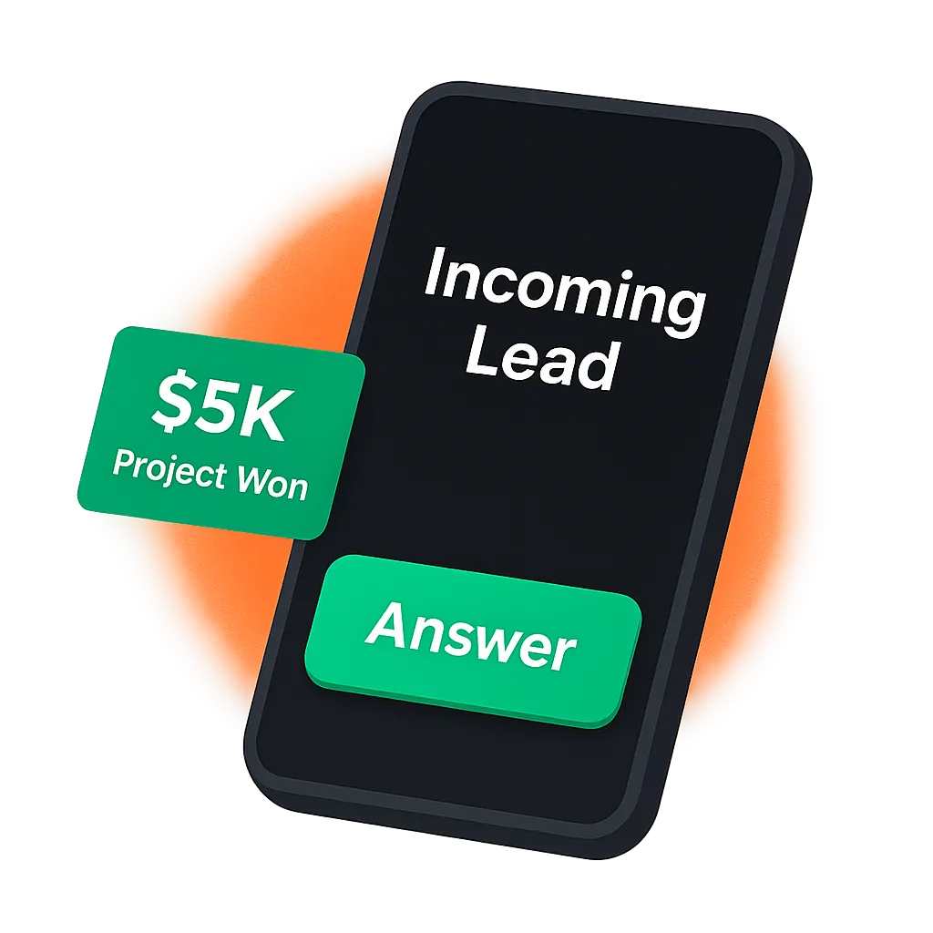 Zyker AI assistant interface showing instant lead alerts and $5K project notification
