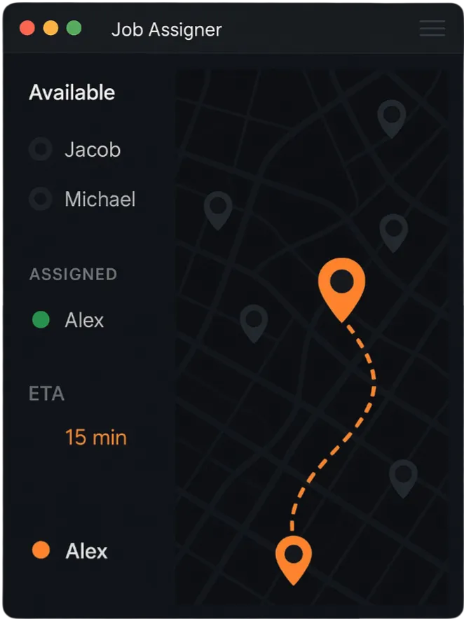 Zyker job assigner tool mapping team availability and routing tasks by location