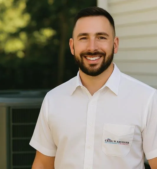 Craig W. Krueger Air Conditioning technician repairing outdoor AC unit in Spring Hill FL