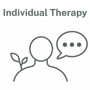 Individual Therapy icon showing a person with a speech bubble and a growing sprout