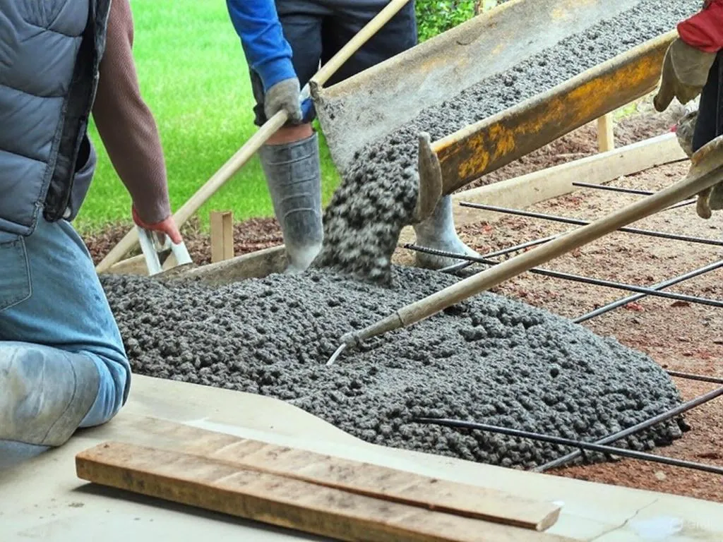 Freshly poured concrete slab foundation with rebar grid in Friendswood TX