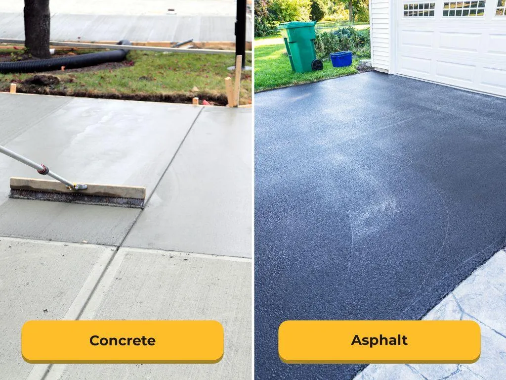 Comparison of concrete, asphalt, and paver driveways highlighting durability, cost, maintenance, and appearance differences.