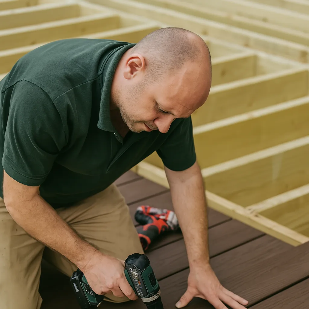 custom-built backyard deck with composite boards in Friendswood TX