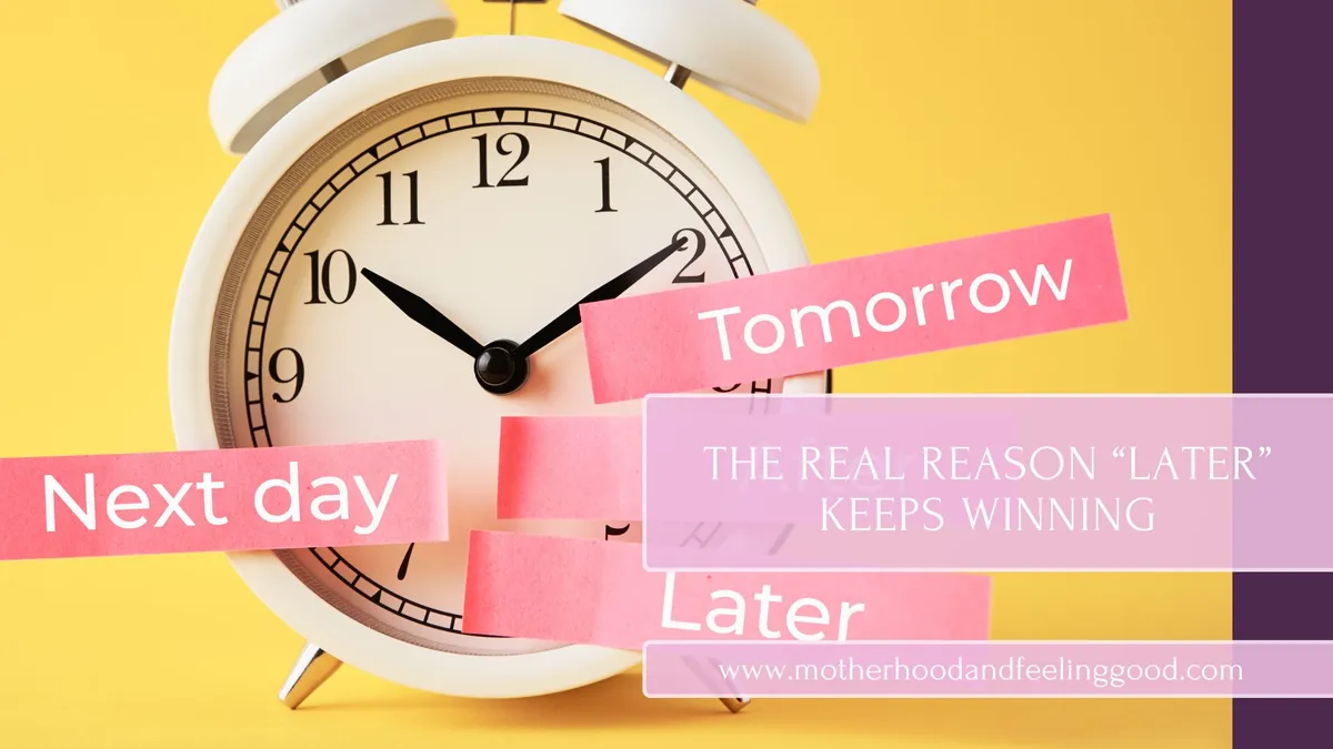 A clock with banners of Next Day, Tomorrow, Later