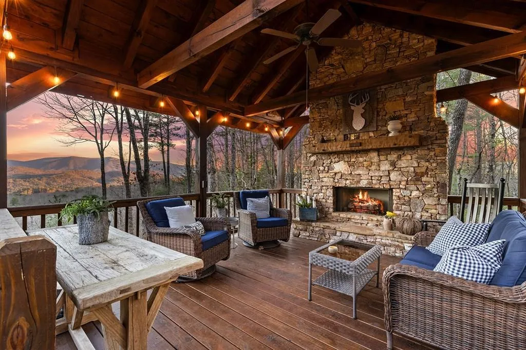 a large wooden house with a stone facade