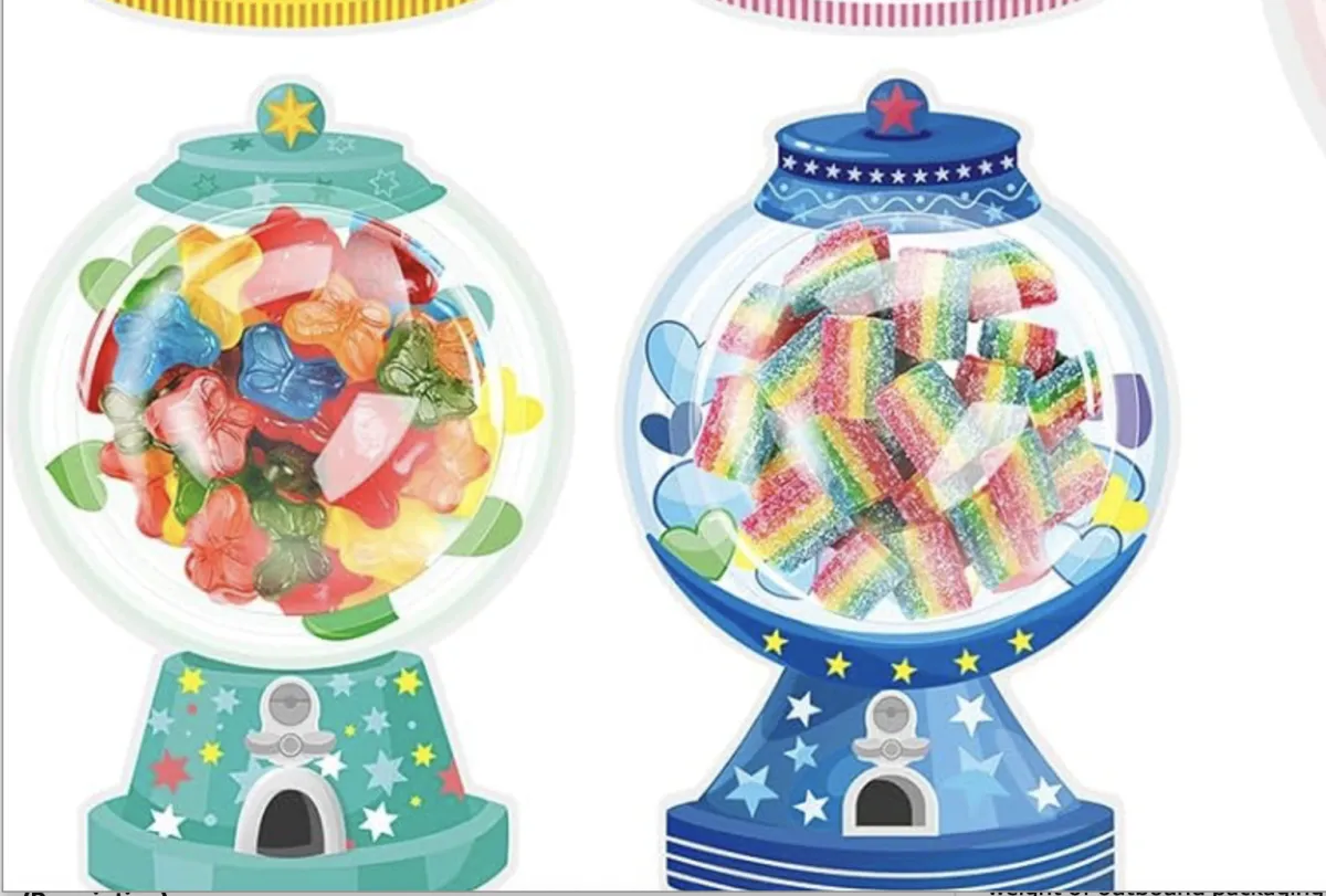 Assorted Valentine candy grams with ribbons and heart decorations