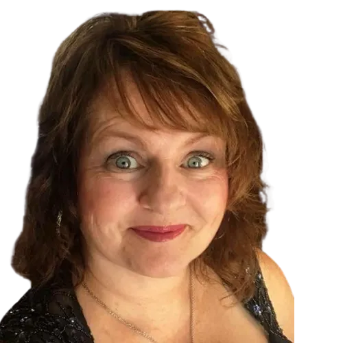 Christine McIver smiling, business coach branding visual