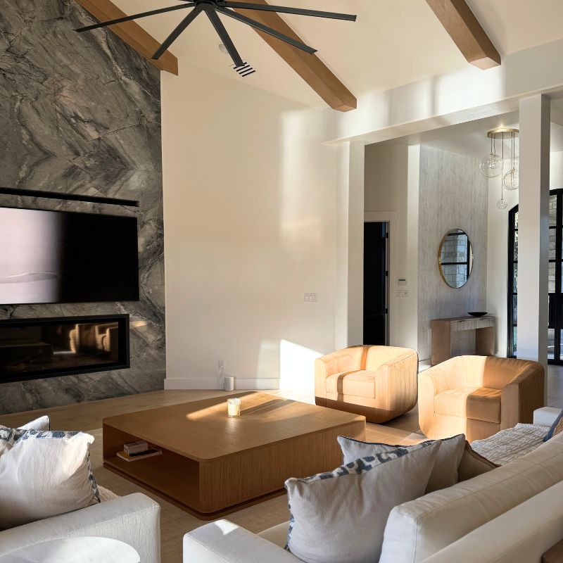 after full home remodel in Austin TX - opened floor plan living room"