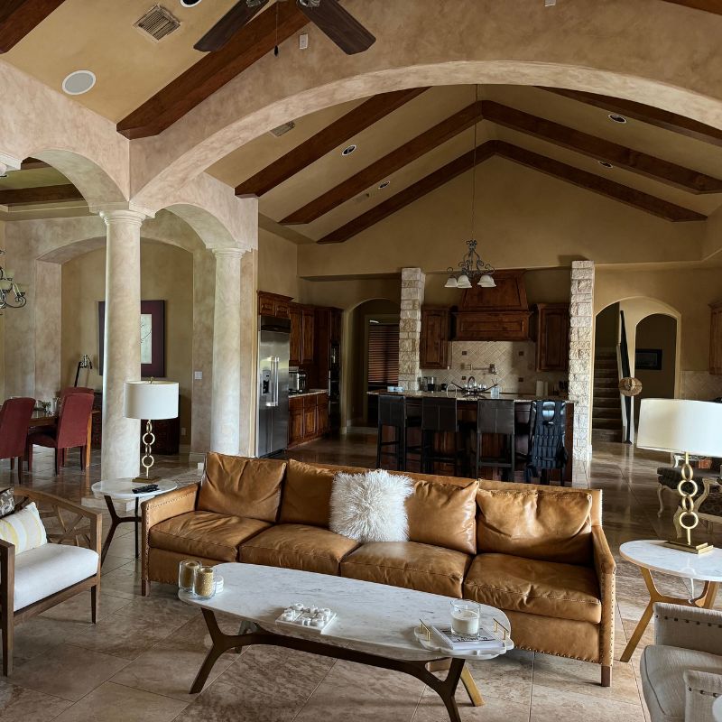 Before full home remodel in Austin TX - outdated floor plan living room with beams