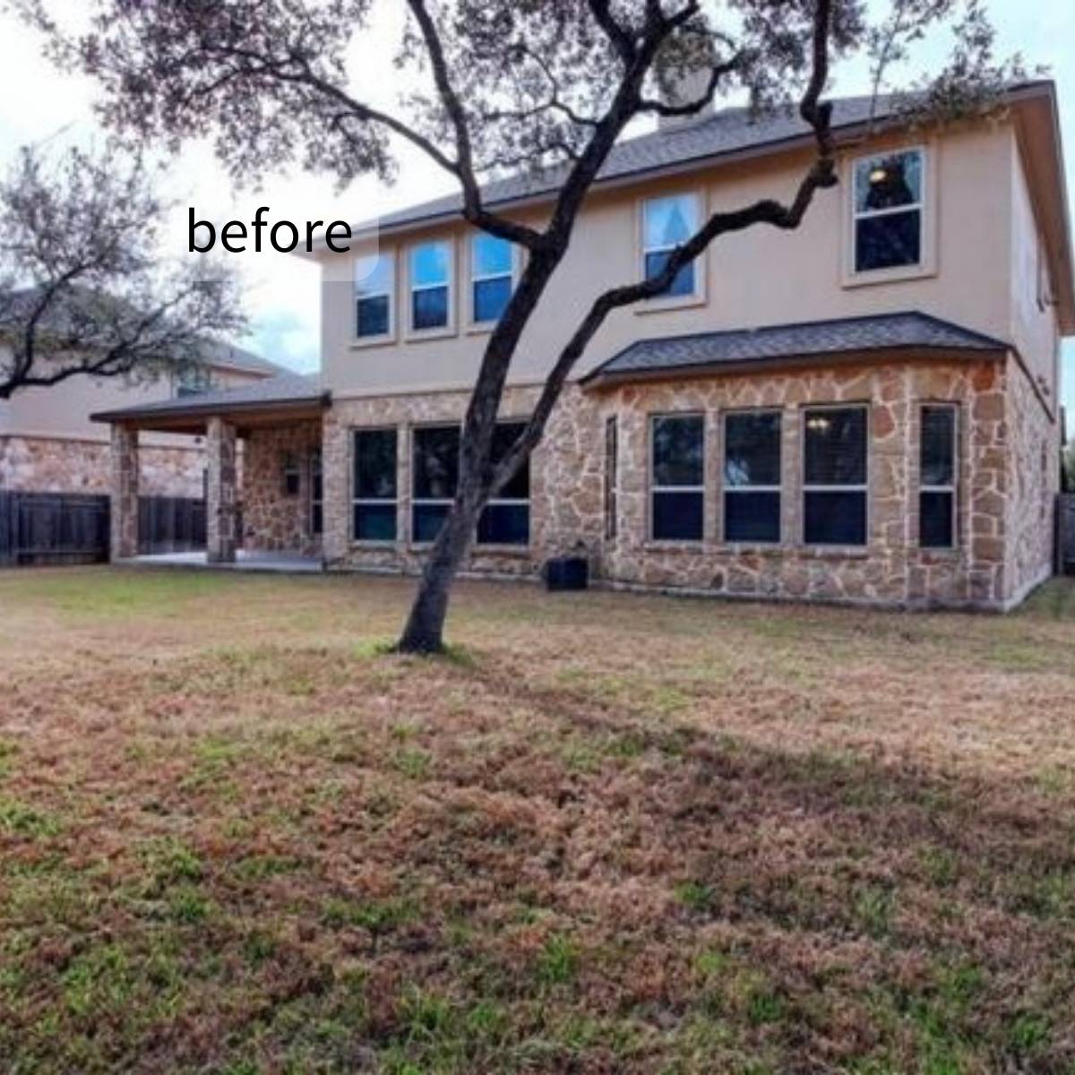 Before: bare Austin backyard with no outdoor kitchen