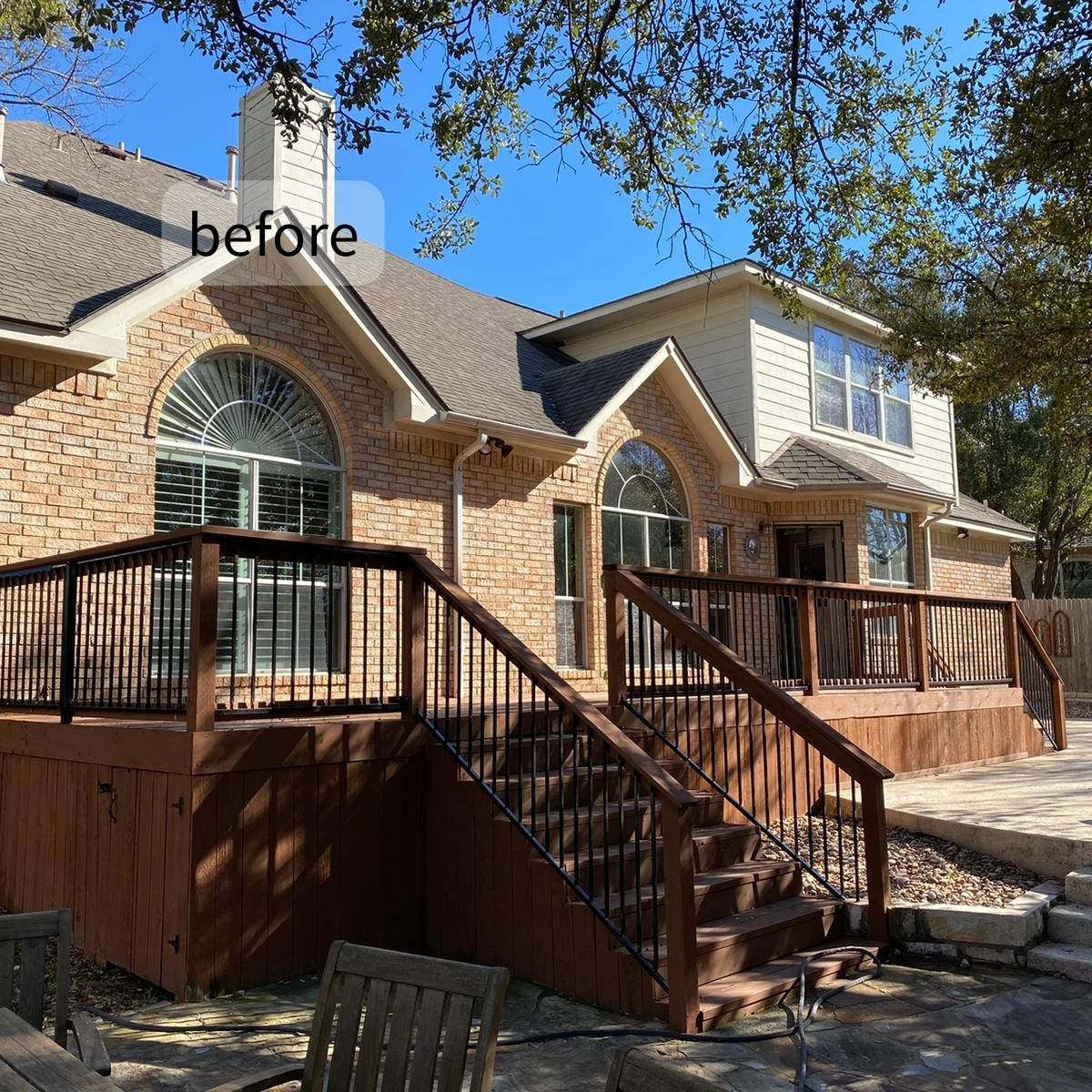 Before: weathered wood deck in Austin before adding custom outdoor kitchen