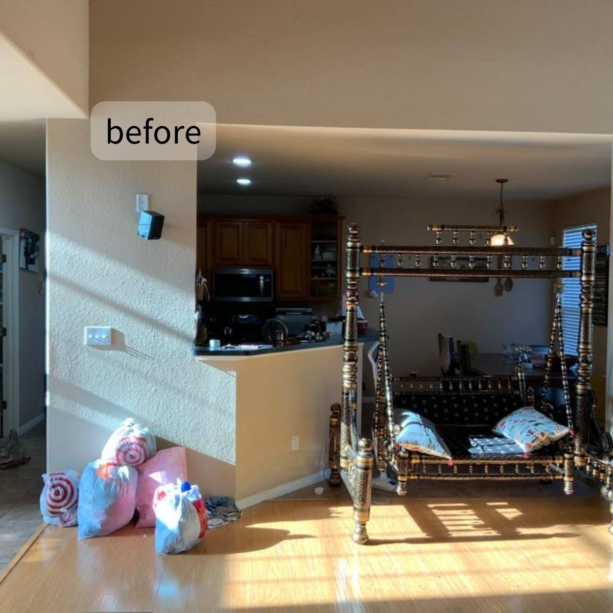 Before: Cluttered Austin kitchen before ATX Custom Remodel - no pantry and low light