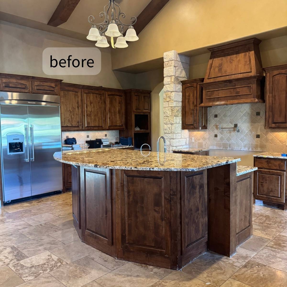 Before: Small Austin kitchen with dark cabinets and minimal counter space