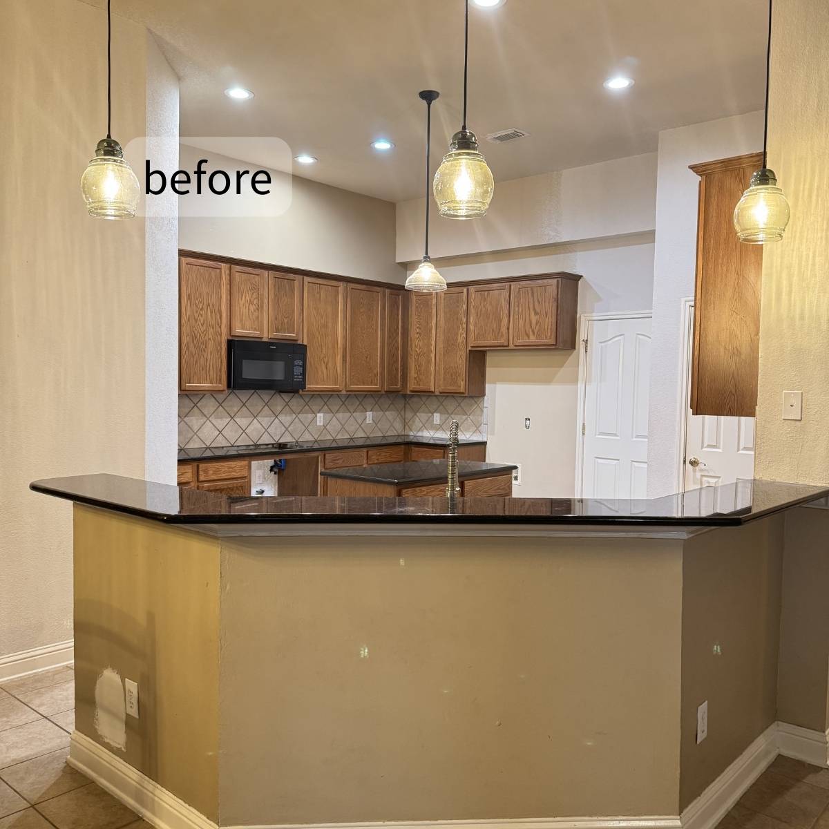 Before: Cramped 1980s Austin kitchen remodel - closed layout and worn linoleum floors