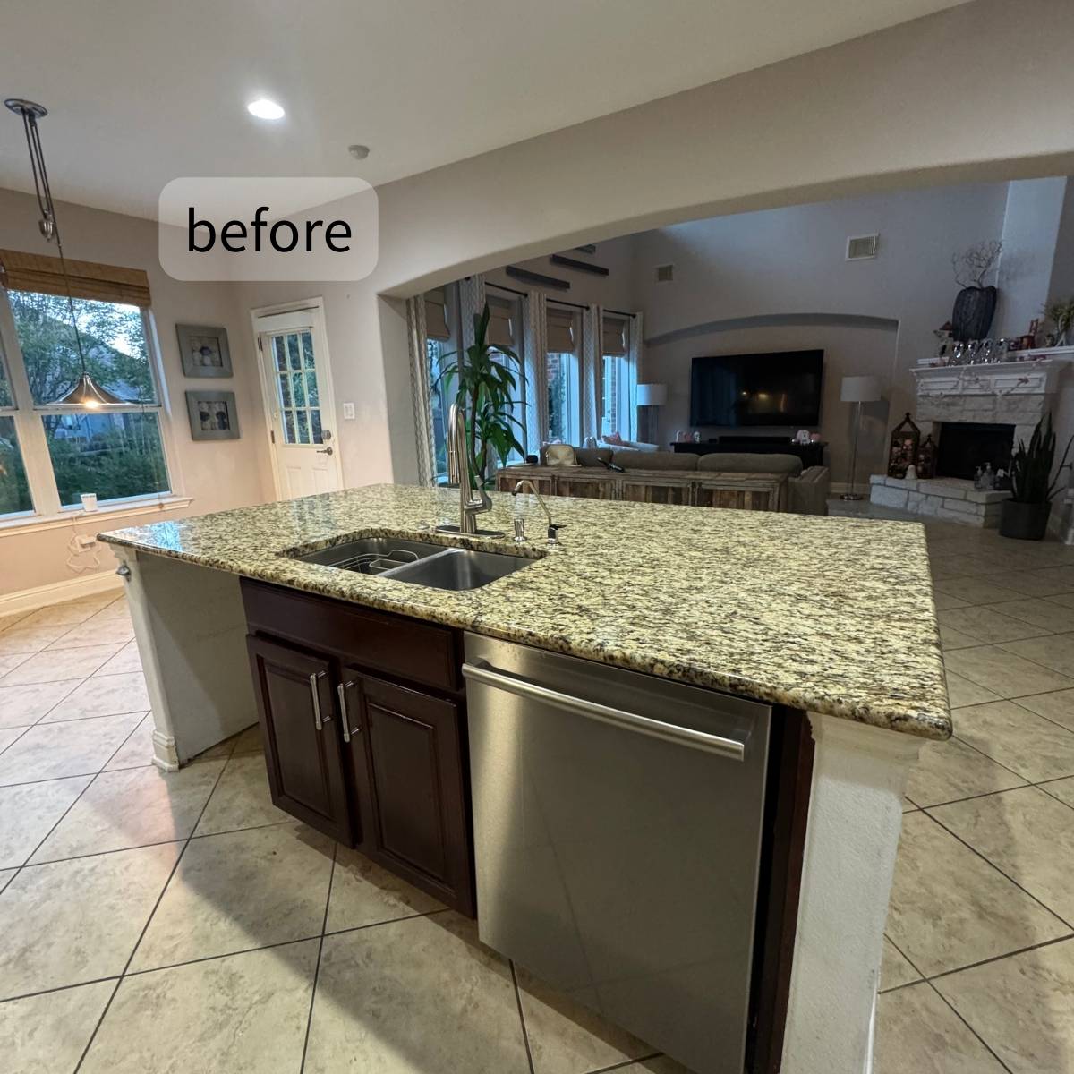 Before: Outdated Austin home kitchen with poor lighting