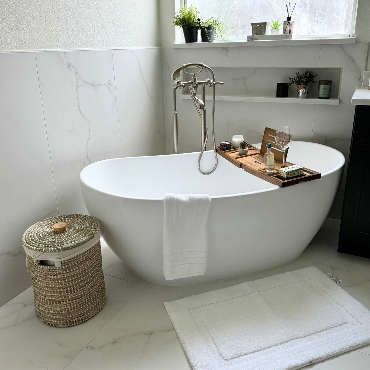 spa like bathroom remodel in Austin TX with freestanding tub