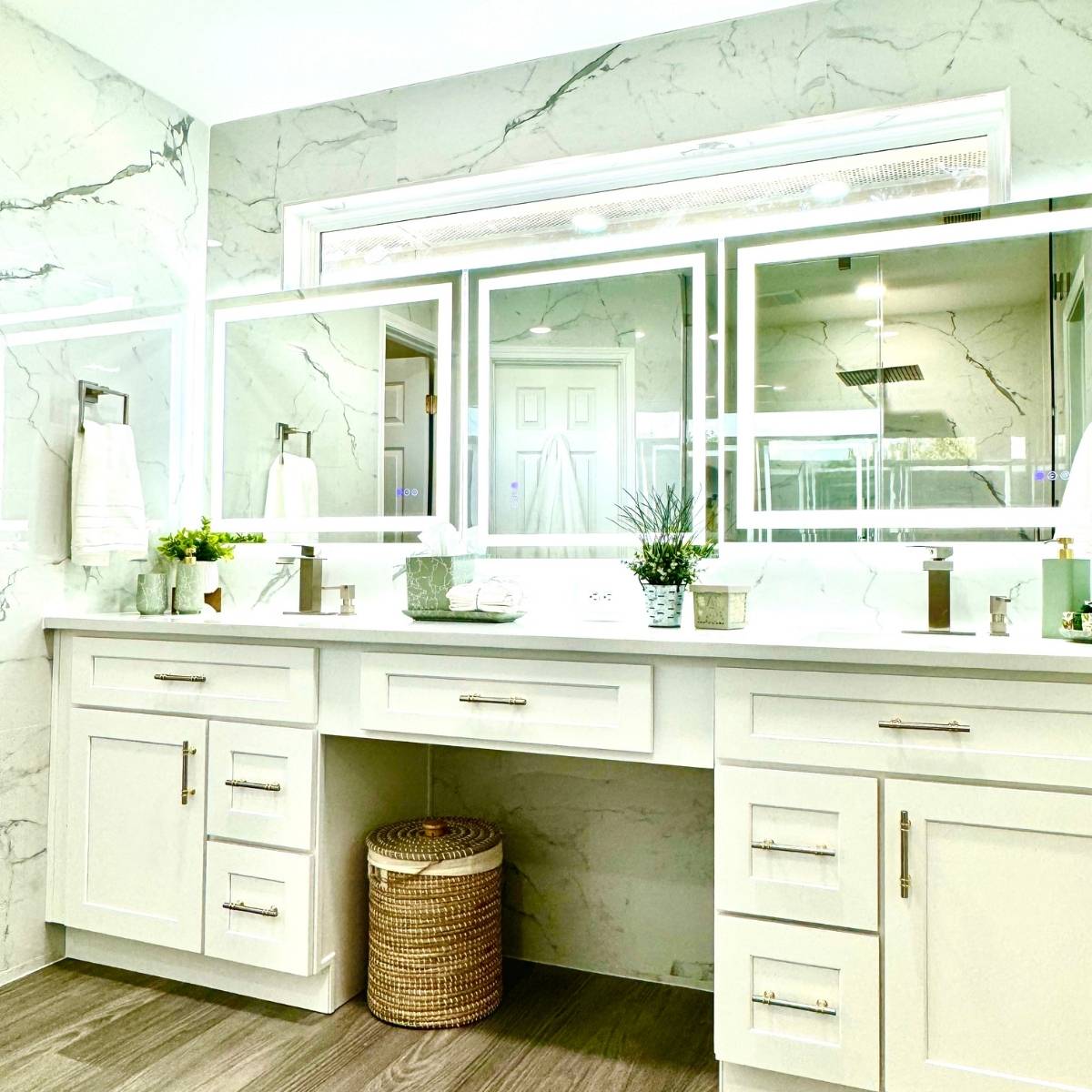 bright bathroom renovation Austin Texas with custom tile and vanity