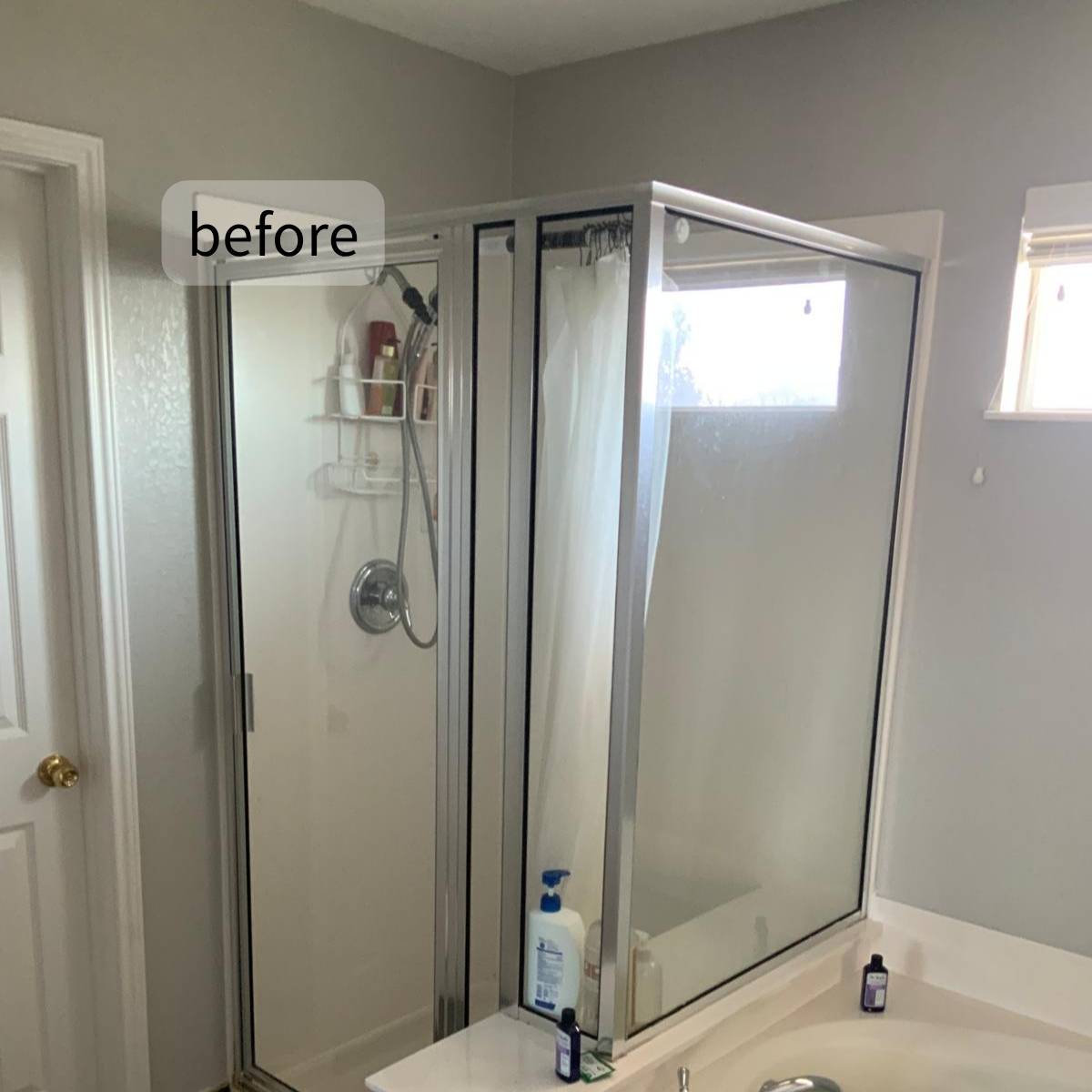 aging primary bathroom before remodel in Austin Texas with limited space
