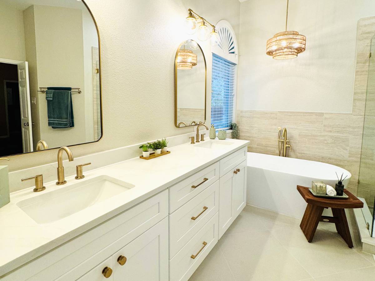 Spa-like Austin bathroom remodel with glass shower and natural light