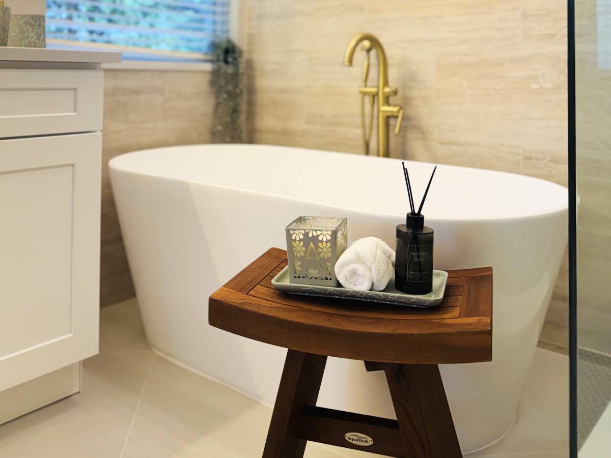 Spa-like Austin bathroom remodel with free-standing tub