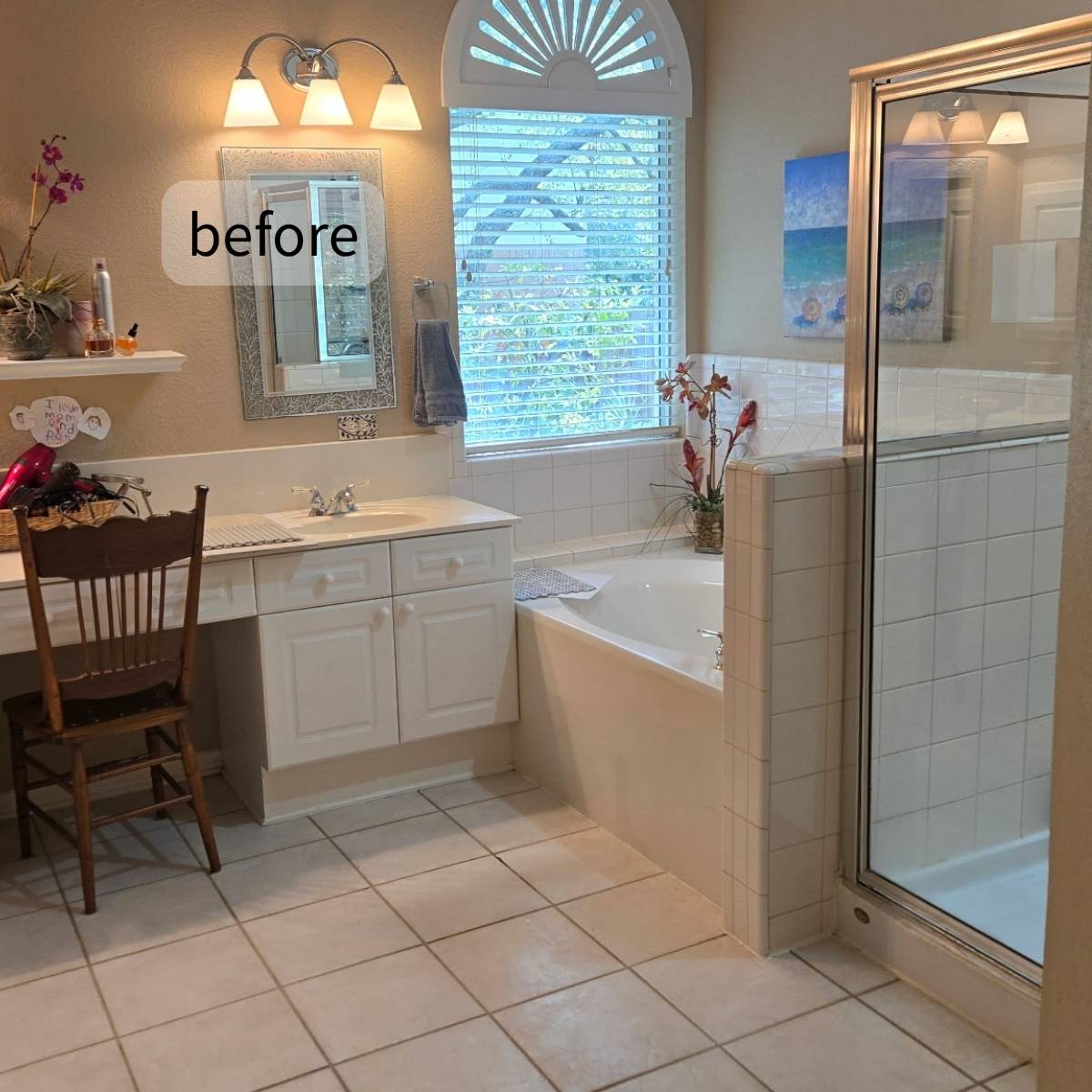 Outdated Cedar Park Primary Bath with old tile and fixtures