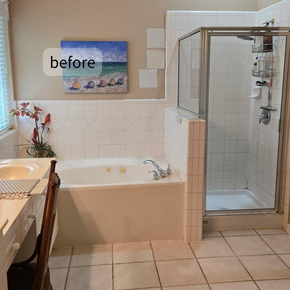 1980s Cedar Park bathroom remodel candidate - cramped setup, outdated tub surround