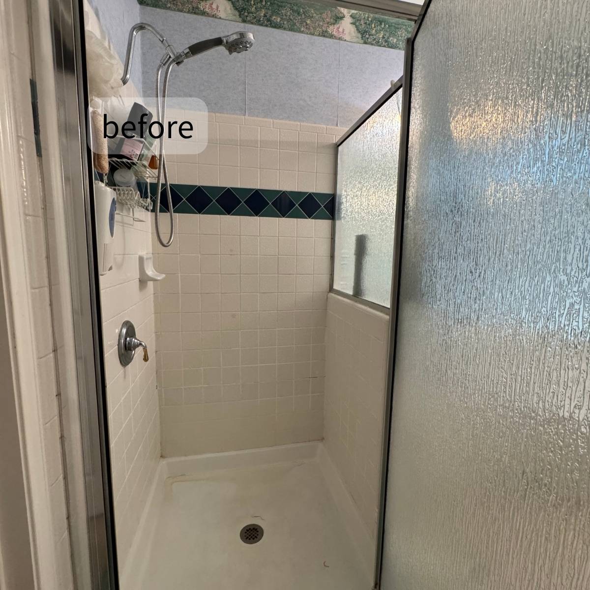 Old Austin primary bathroom before remodel with outdated shower
