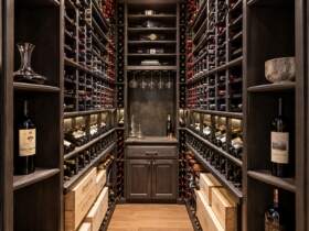 Austin custom wine room with built-in wine storage and cabinetry