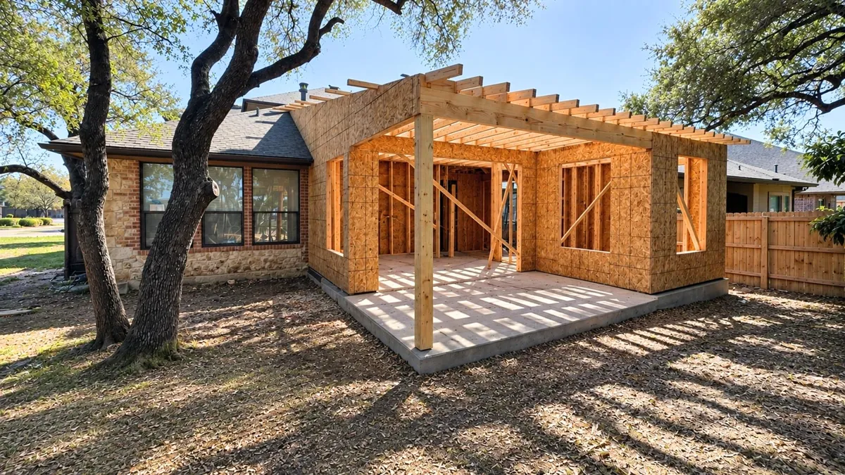 Austin custom home addition with backyard living space