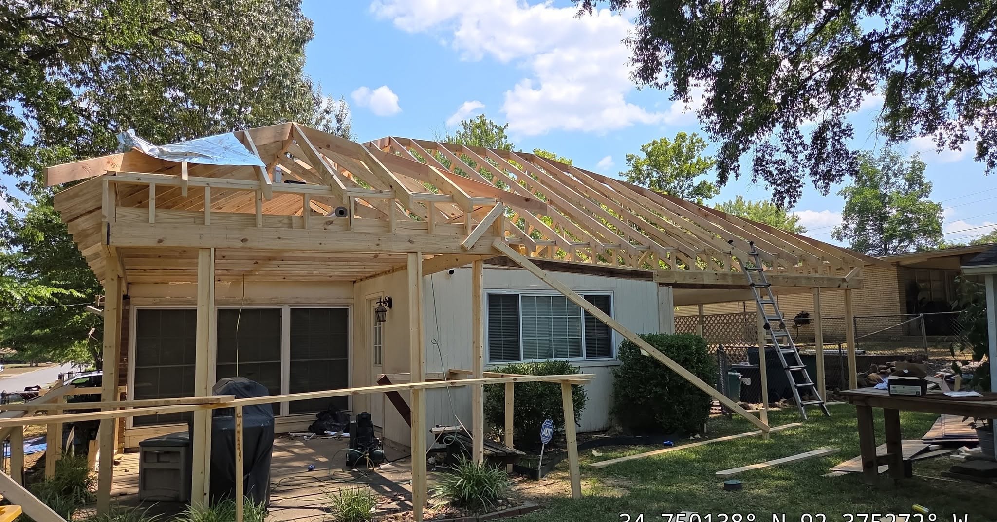 a roof with a few shingles