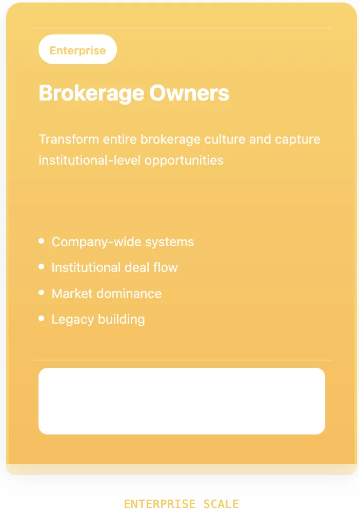 Visual representation of brokerage owners benefiting from Beyond Commissions™ diversified real estate income framework and retention strategies.
