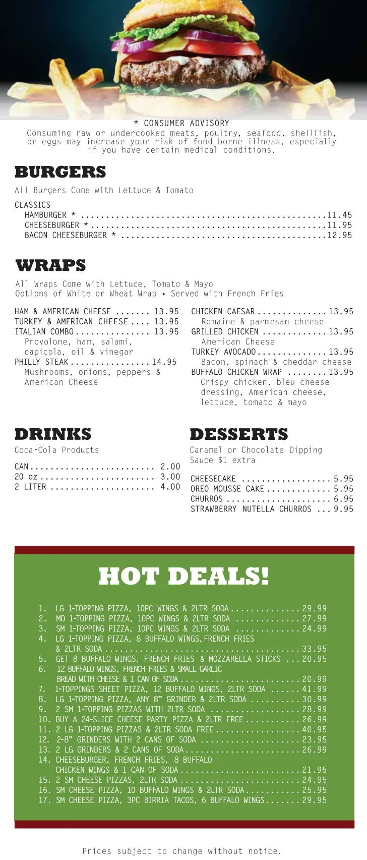 bert's pizzeria menu page 3 burgers wraps drinks desserts hot deals