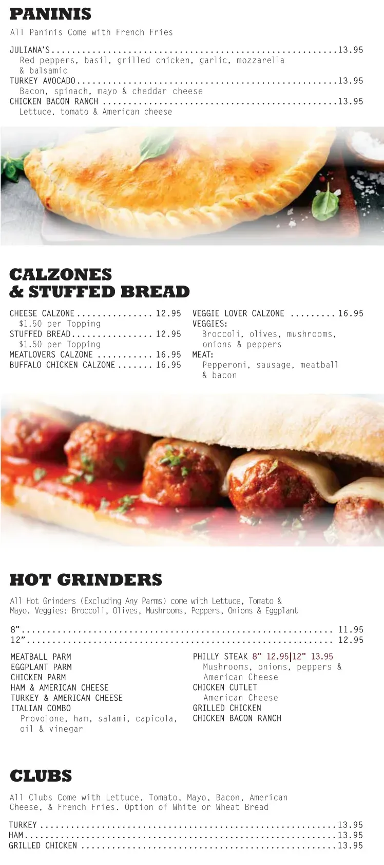 bert's pizzeria menu page5 paninis calzones stuffed bread grinders clubs