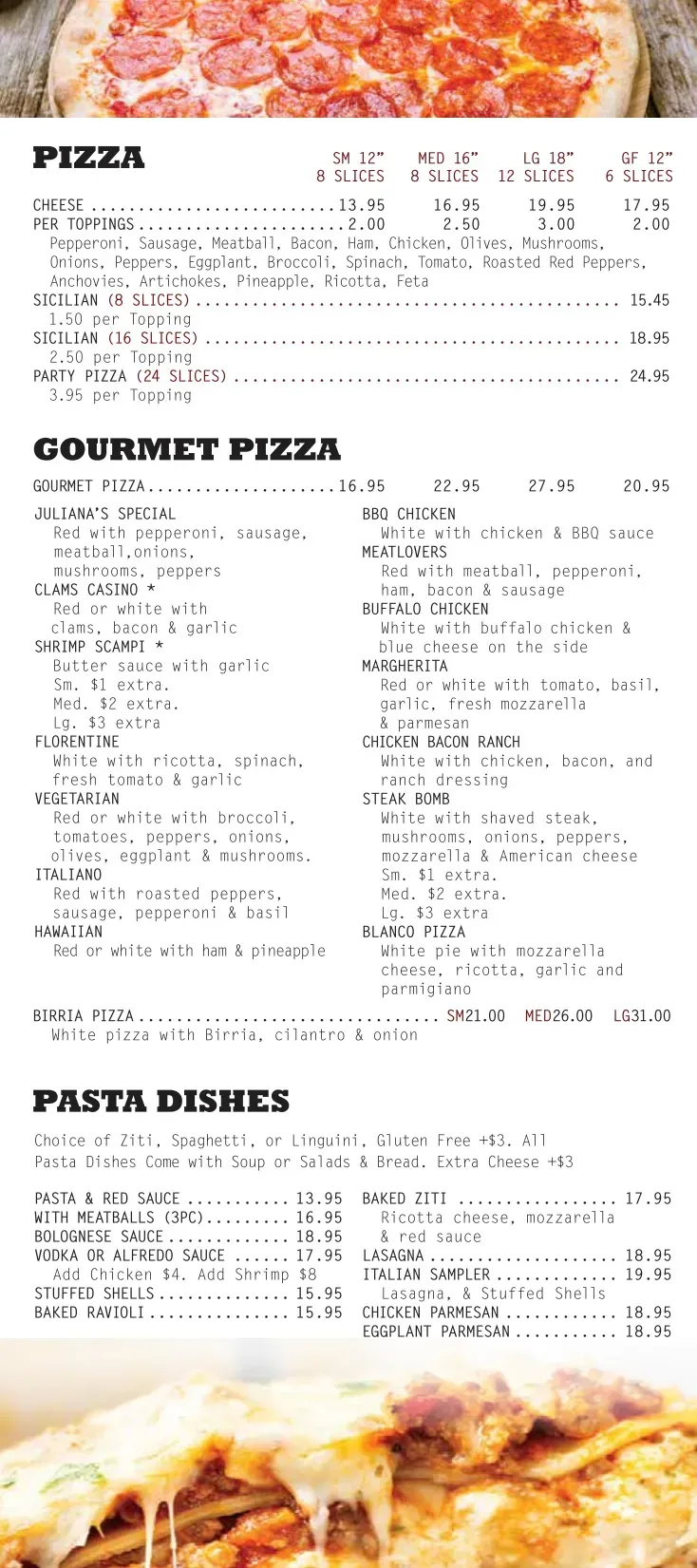 bert's pizzeria menu page 4 pizza gourmet pizza sicilian juliana's special birria pizza pasta dishes 